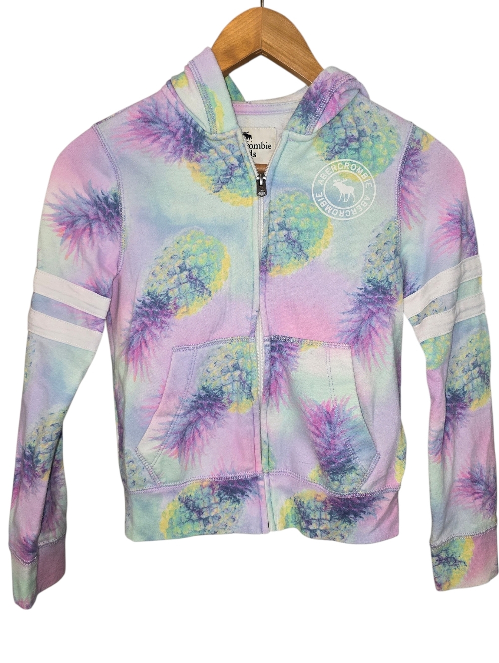 Abercrombie Kids Pineapple Print Zip Hoodie Pastel Rainbow Full Zip Size 9/10